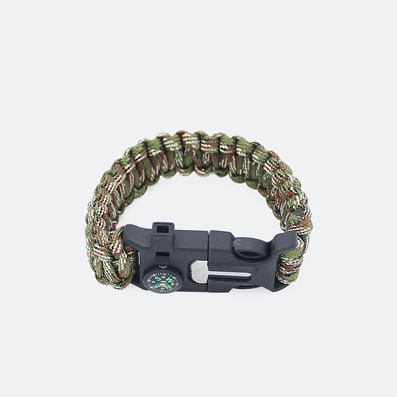 5 in 1 Multi-Functional Outdoor Survival Bracelet Compass Fire Rod Whistle Scraper Camping Rescue Hand Rope
