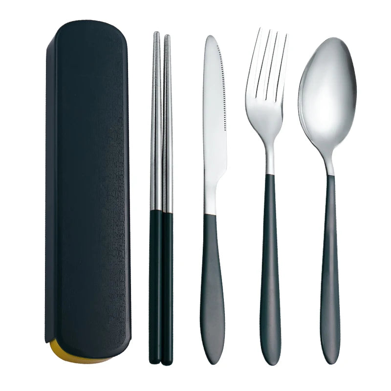 4Pcs Tableware Set Outdoor Household Ultra Portable Cutlery Set Stainless Steel Knife Fork Spoon Chopsticks Travel Camping Carry