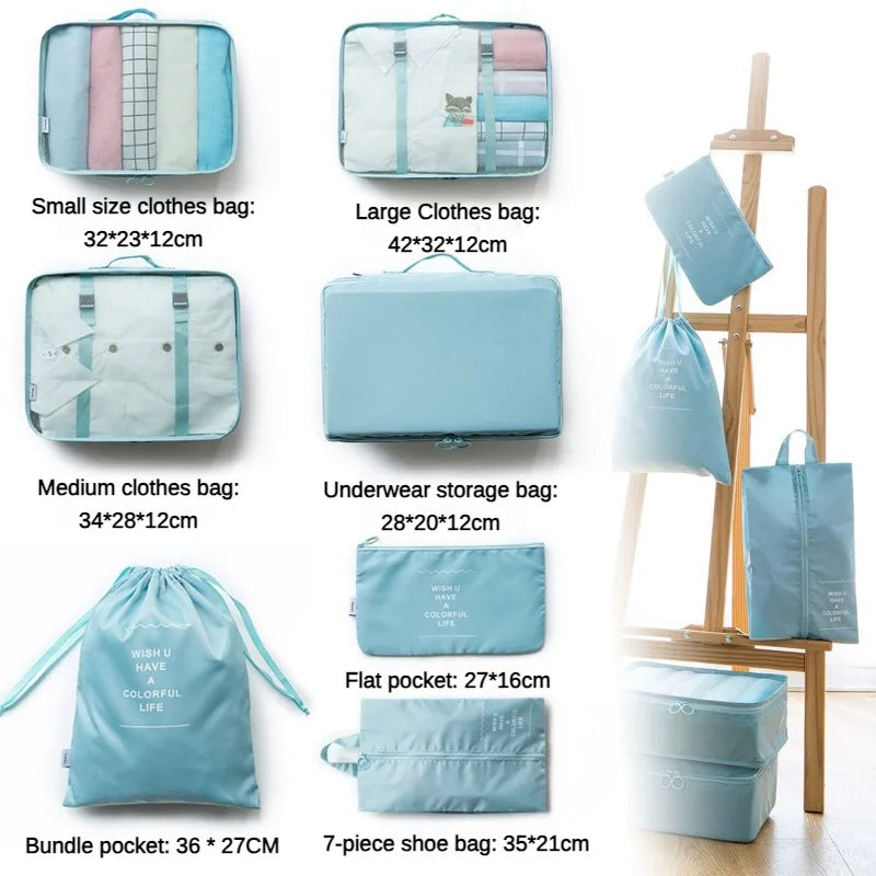 7-Piece Set Travel Bag Organizer Clothes Luggage Travel Organizer Blanket Shoes Organizers Bag Suitcase Pouch Packing Cubes