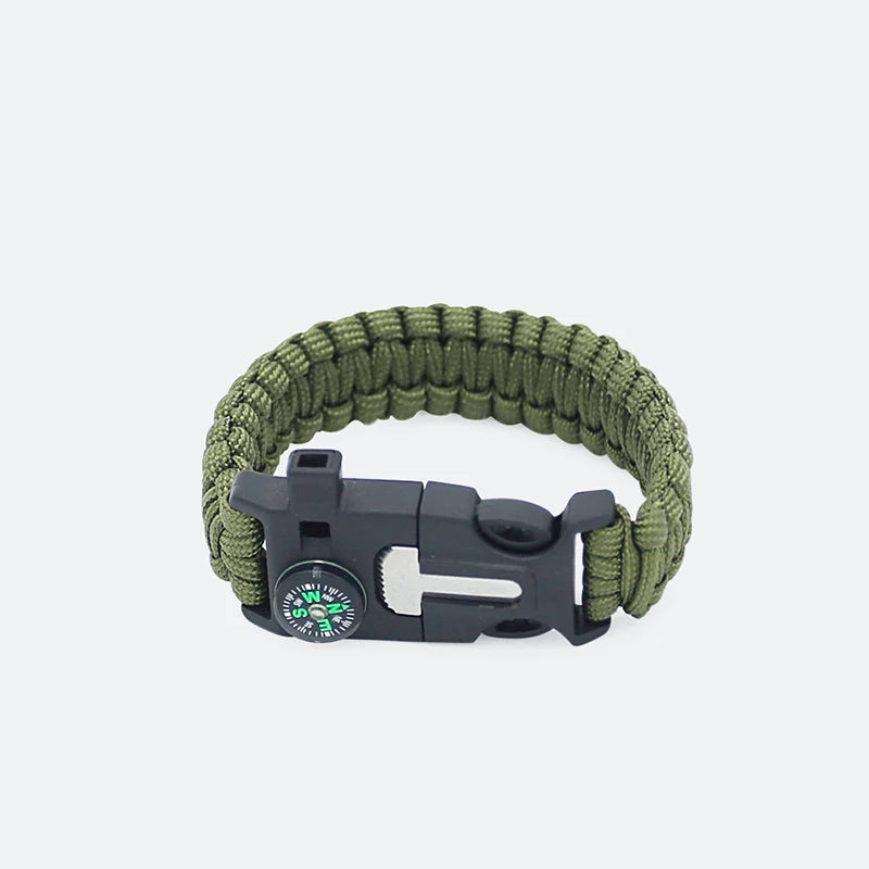 5 in 1 Multi-Functional Outdoor Survival Bracelet Compass Fire Rod Whistle Scraper Camping Rescue Hand Rope