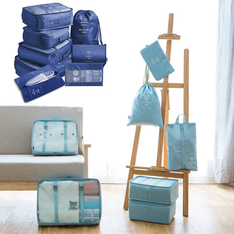 7-Piece Set Travel Bag Organizer Clothes Luggage Travel Organizer Blanket Shoes Organizers Bag Suitcase Pouch Packing Cubes