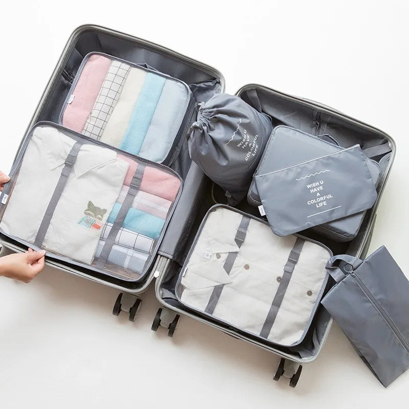 7-Piece Set Travel Bag Organizer Clothes Luggage Travel Organizer Blanket Shoes Organizers Bag Suitcase Pouch Packing Cubes