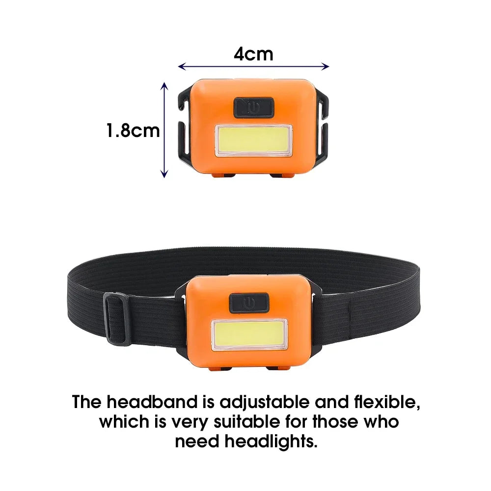 Mini COB Headlight Portable Ledheadlamp Waterproof Head Front Light with 3 Modes Lighting Outdoor Camping Hiking Head Flashlight