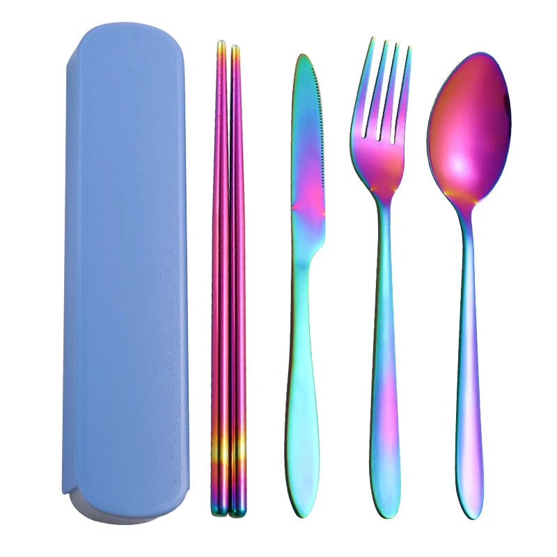 4Pcs Tableware Set Outdoor Household Ultra Portable Cutlery Set Stainless Steel Knife Fork Spoon Chopsticks Travel Camping Carry