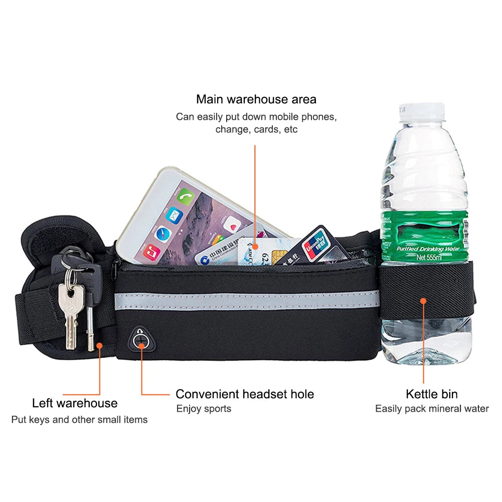 Sport Running Waist Bag for Women Men Waterproof Comfortable Gym Fanny Bag Safty Reflective Tape Cycling Phone Case Running Belt
