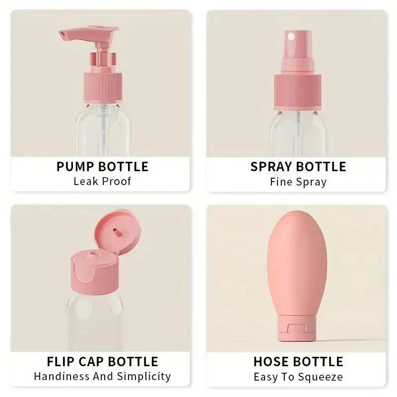 11Pcs Travel Bottles Set with Storage Bag Travel Size Empty Liquid Cream Lotion Containers Fine Mist Spray Bottle Squeeze Tubes
