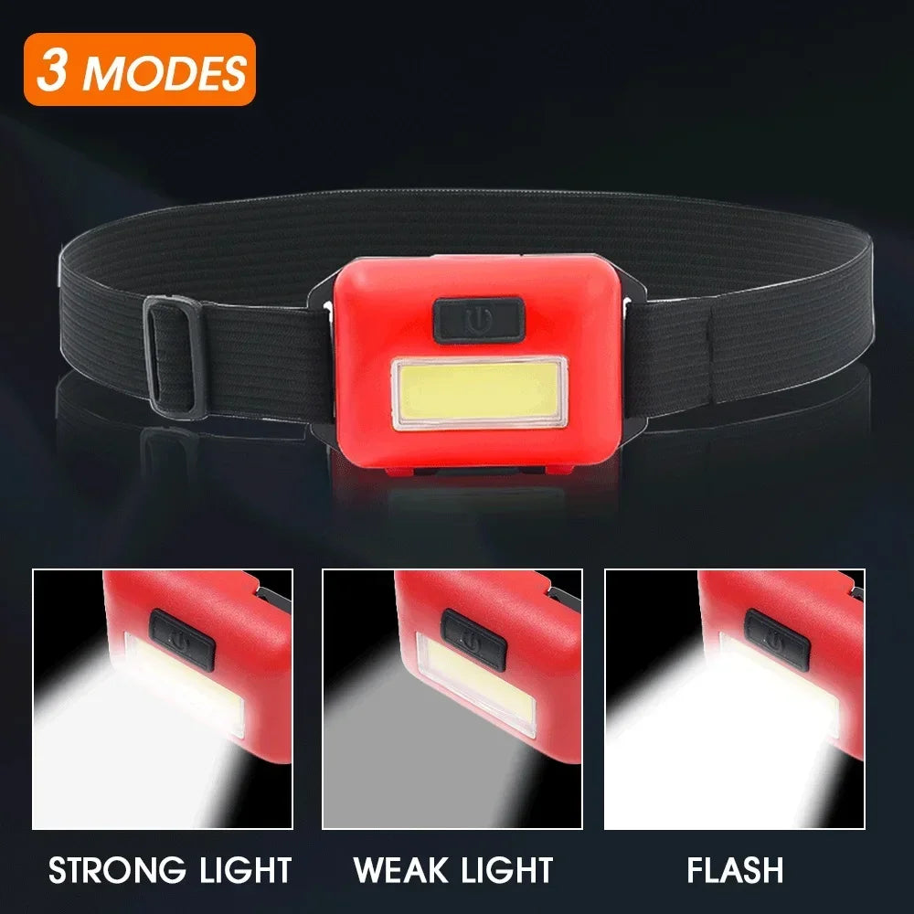 Mini COB Headlight Portable Ledheadlamp Waterproof Head Front Light with 3 Modes Lighting Outdoor Camping Hiking Head Flashlight