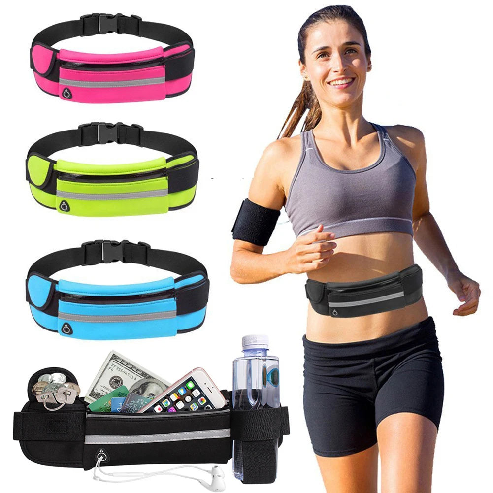 Sport Running Waist Bag for Women Men Waterproof Comfortable Gym Fanny Bag Safty Reflective Tape Cycling Phone Case Running Belt