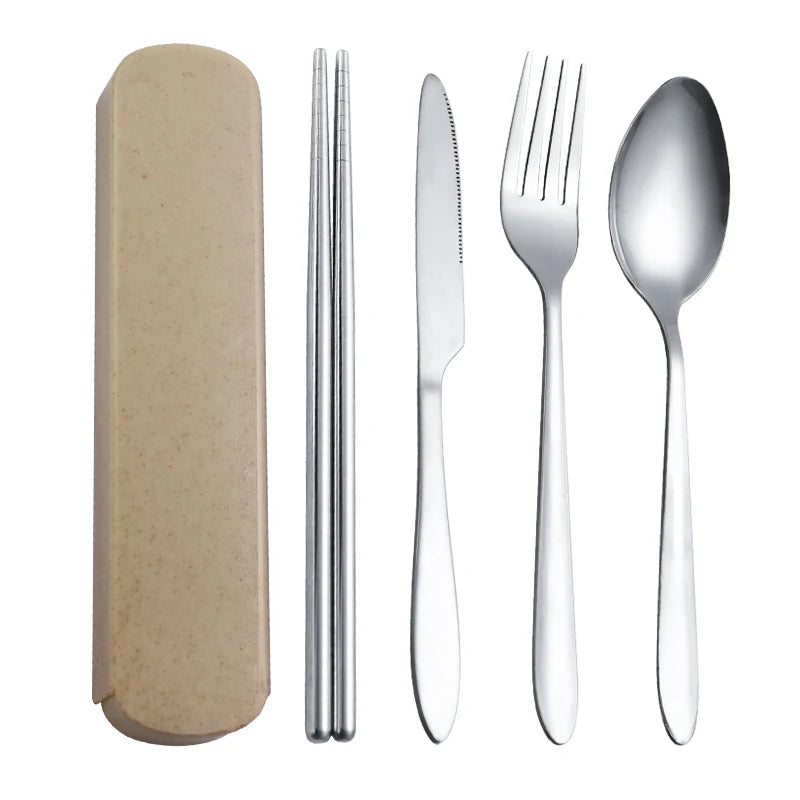 4Pcs Tableware Set Outdoor Household Ultra Portable Cutlery Set Stainless Steel Knife Fork Spoon Chopsticks Travel Camping Carry