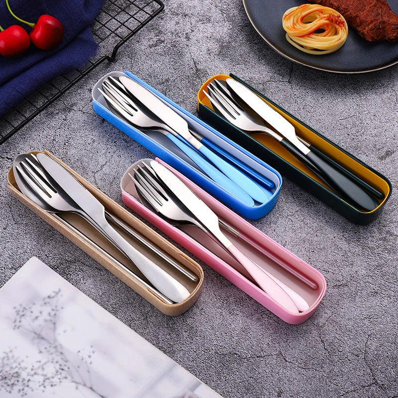 4Pcs Tableware Set Outdoor Household Ultra Portable Cutlery Set Stainless Steel Knife Fork Spoon Chopsticks Travel Camping Carry