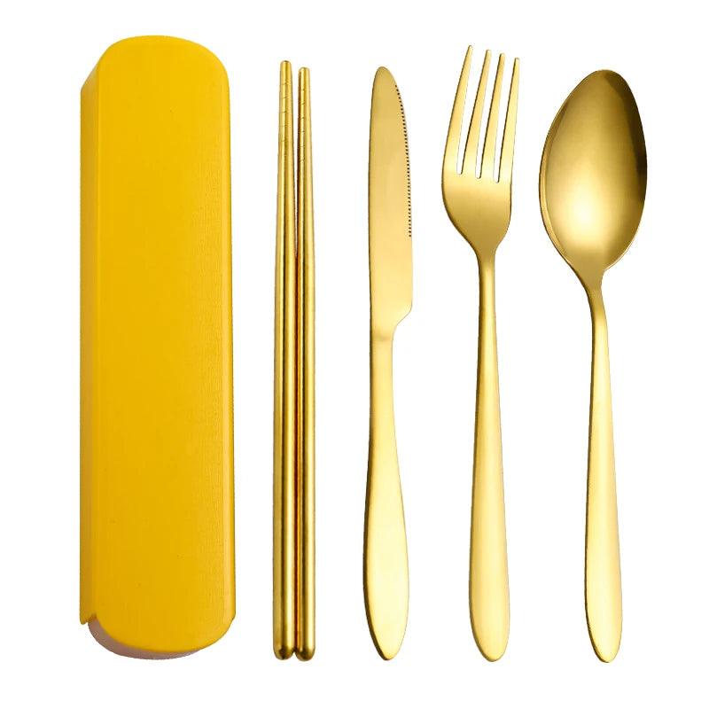 4Pcs Tableware Set Outdoor Household Ultra Portable Cutlery Set Stainless Steel Knife Fork Spoon Chopsticks Travel Camping Carry