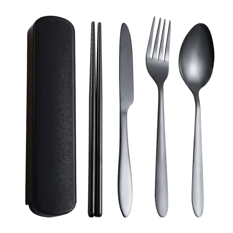 4Pcs Tableware Set Outdoor Household Ultra Portable Cutlery Set Stainless Steel Knife Fork Spoon Chopsticks Travel Camping Carry