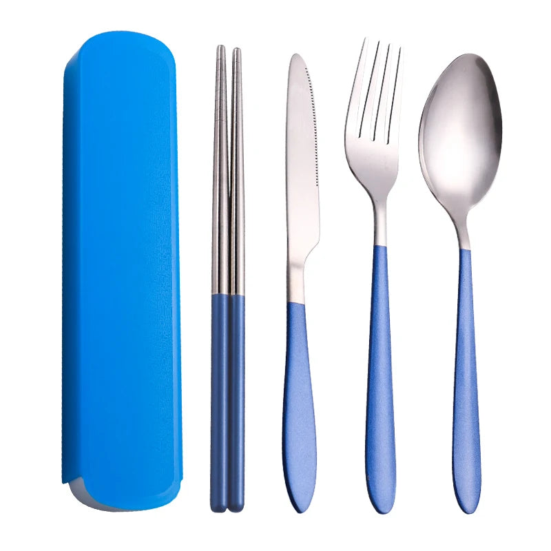 4Pcs Tableware Set Outdoor Household Ultra Portable Cutlery Set Stainless Steel Knife Fork Spoon Chopsticks Travel Camping Carry