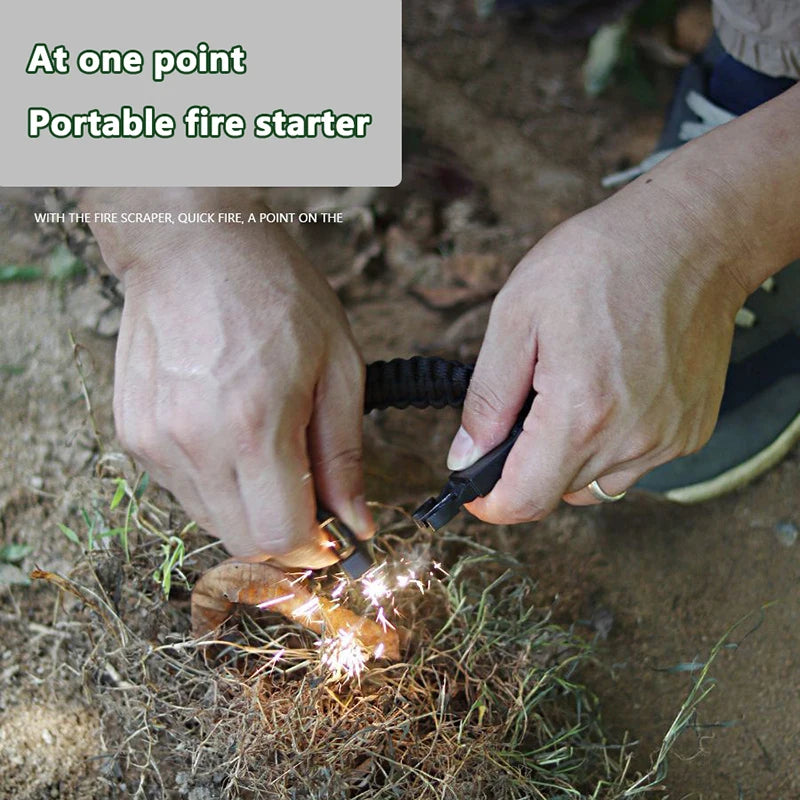 5 in 1 Multi-Functional Outdoor Survival Bracelet Compass Fire Rod Whistle Scraper Camping Rescue Hand Rope