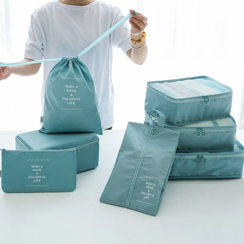 7-Piece Set Travel Bag Organizer Clothes Luggage Travel Organizer Blanket Shoes Organizers Bag Suitcase Pouch Packing Cubes