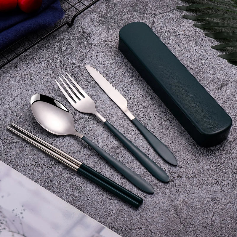 4Pcs Tableware Set Outdoor Household Ultra Portable Cutlery Set Stainless Steel Knife Fork Spoon Chopsticks Travel Camping Carry