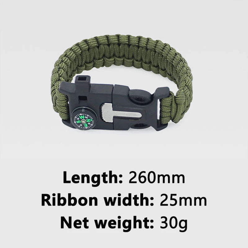 5 in 1 Multi-Functional Outdoor Survival Bracelet Compass Fire Rod Whistle Scraper Camping Rescue Hand Rope