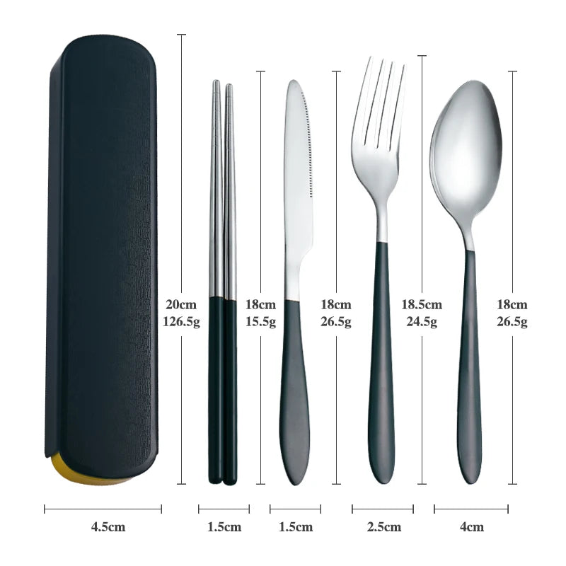4Pcs Tableware Set Outdoor Household Ultra Portable Cutlery Set Stainless Steel Knife Fork Spoon Chopsticks Travel Camping Carry