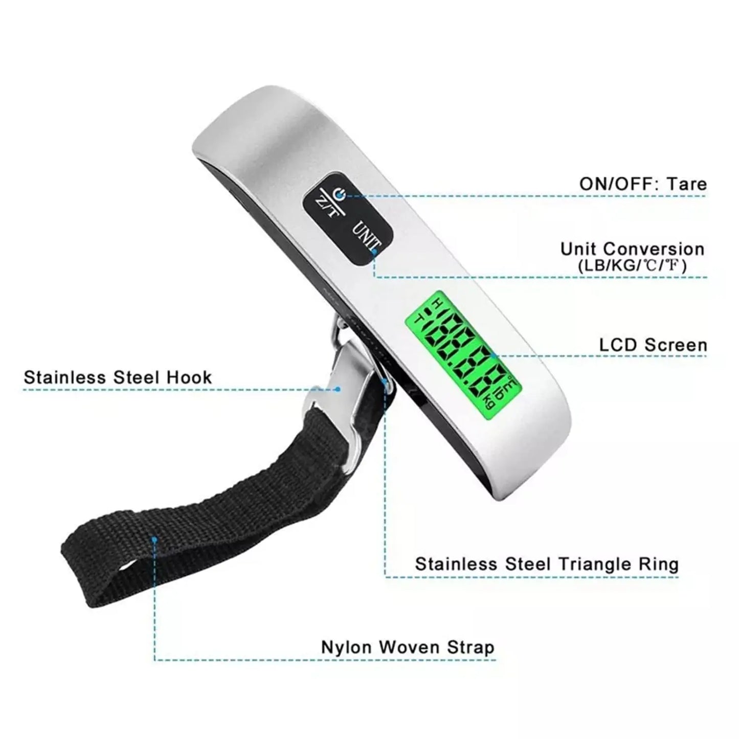 Portable Scale Digital LCD Display 110Lb/50Kg Electronic Luggage Hanging Suitcase Travel Weighs Baggage Bag Weight Balance