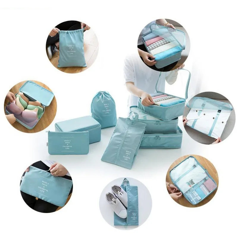 7-Piece Set Travel Bag Organizer Clothes Luggage Travel Organizer Blanket Shoes Organizers Bag Suitcase Pouch Packing Cubes