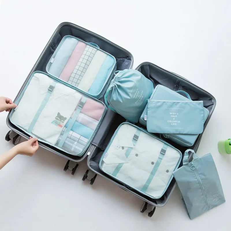 7-Piece Set Travel Bag Organizer Clothes Luggage Travel Organizer Blanket Shoes Organizers Bag Suitcase Pouch Packing Cubes