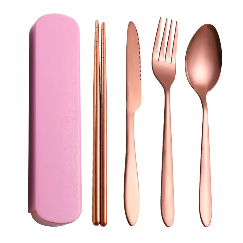 4Pcs Tableware Set Outdoor Household Ultra Portable Cutlery Set Stainless Steel Knife Fork Spoon Chopsticks Travel Camping Carry