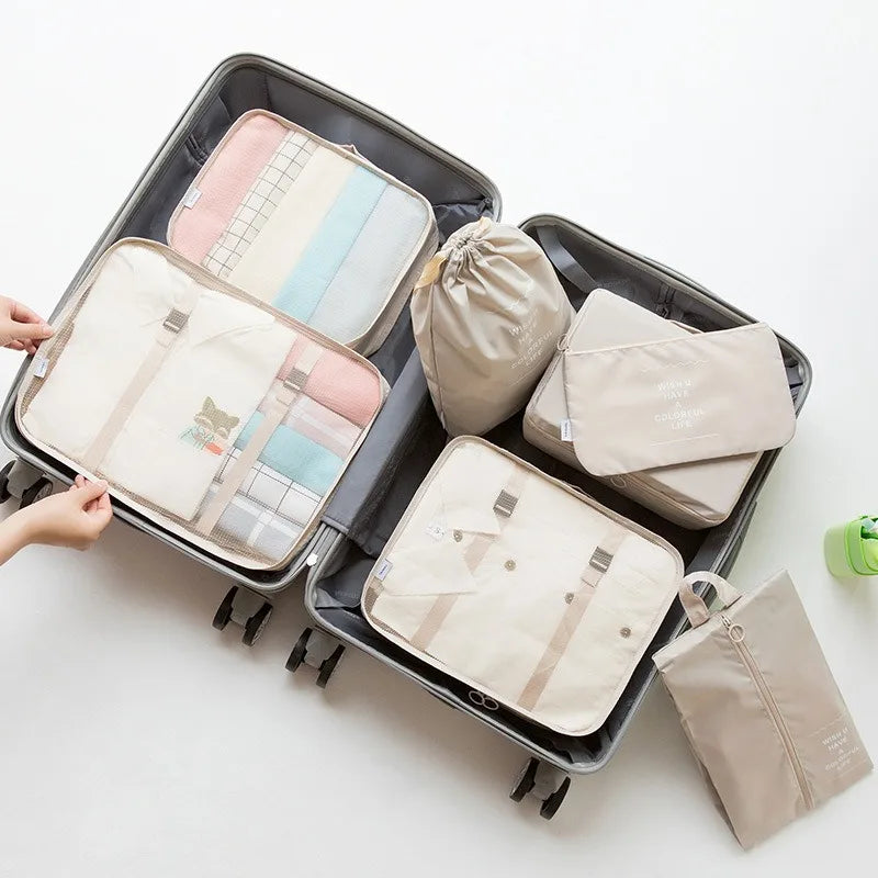 7-Piece Set Travel Bag Organizer Clothes Luggage Travel Organizer Blanket Shoes Organizers Bag Suitcase Pouch Packing Cubes