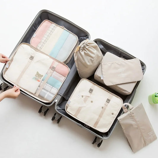 7-Piece Set Travel Bag Organizer Clothes Luggage Travel Organizer Blanket Shoes Organizers Bag Suitcase Pouch Packing Cubes
