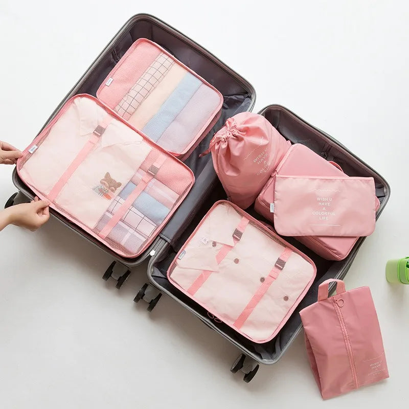 7-Piece Set Travel Bag Organizer Clothes Luggage Travel Organizer Blanket Shoes Organizers Bag Suitcase Pouch Packing Cubes