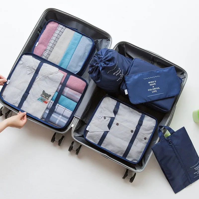 7-Piece Set Travel Bag Organizer Clothes Luggage Travel Organizer Blanket Shoes Organizers Bag Suitcase Pouch Packing Cubes