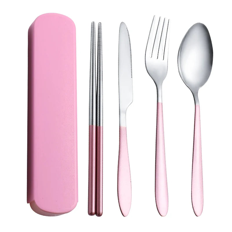 4Pcs Tableware Set Outdoor Household Ultra Portable Cutlery Set Stainless Steel Knife Fork Spoon Chopsticks Travel Camping Carry