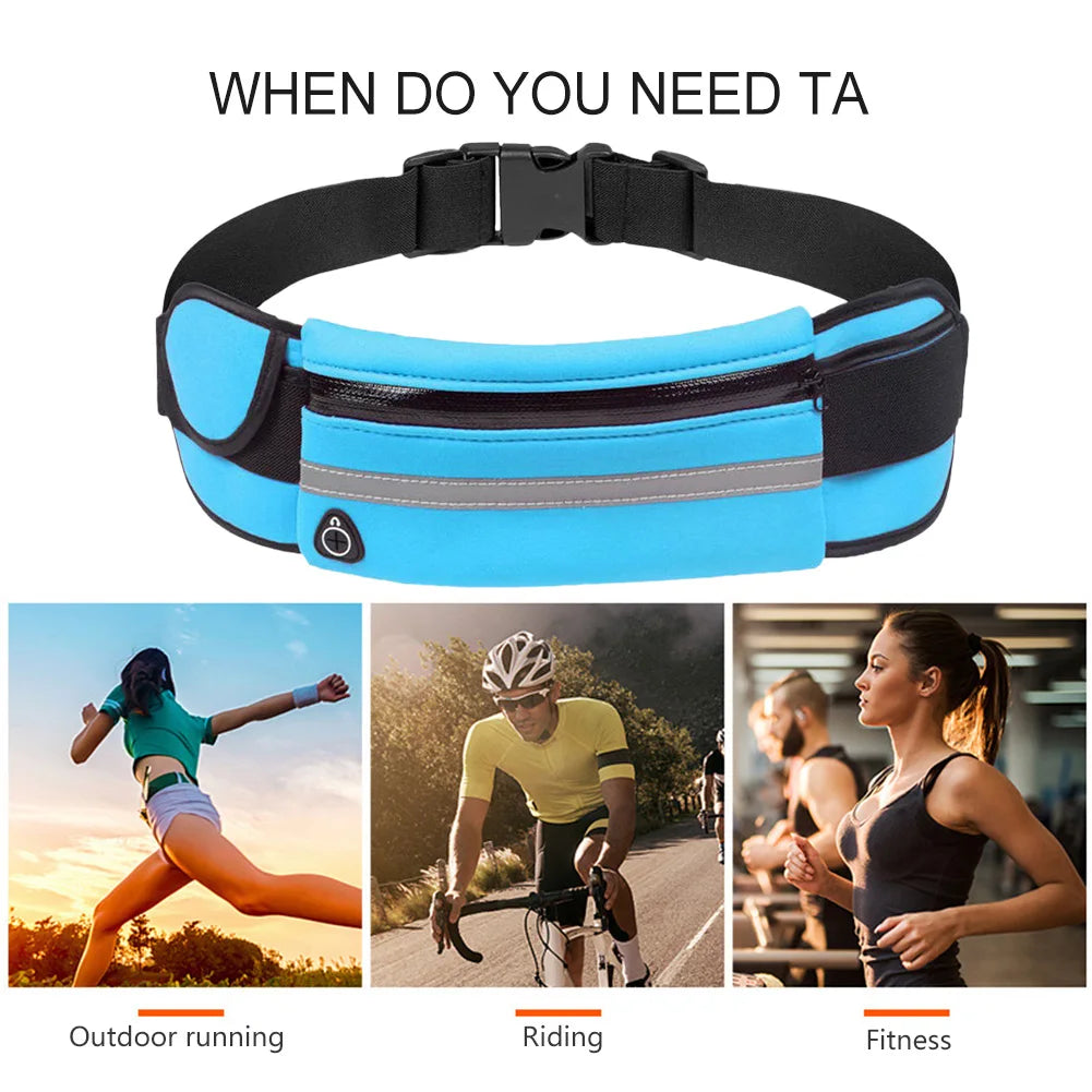 Sport Running Waist Bag for Women Men Waterproof Comfortable Gym Fanny Bag Safty Reflective Tape Cycling Phone Case Running Belt