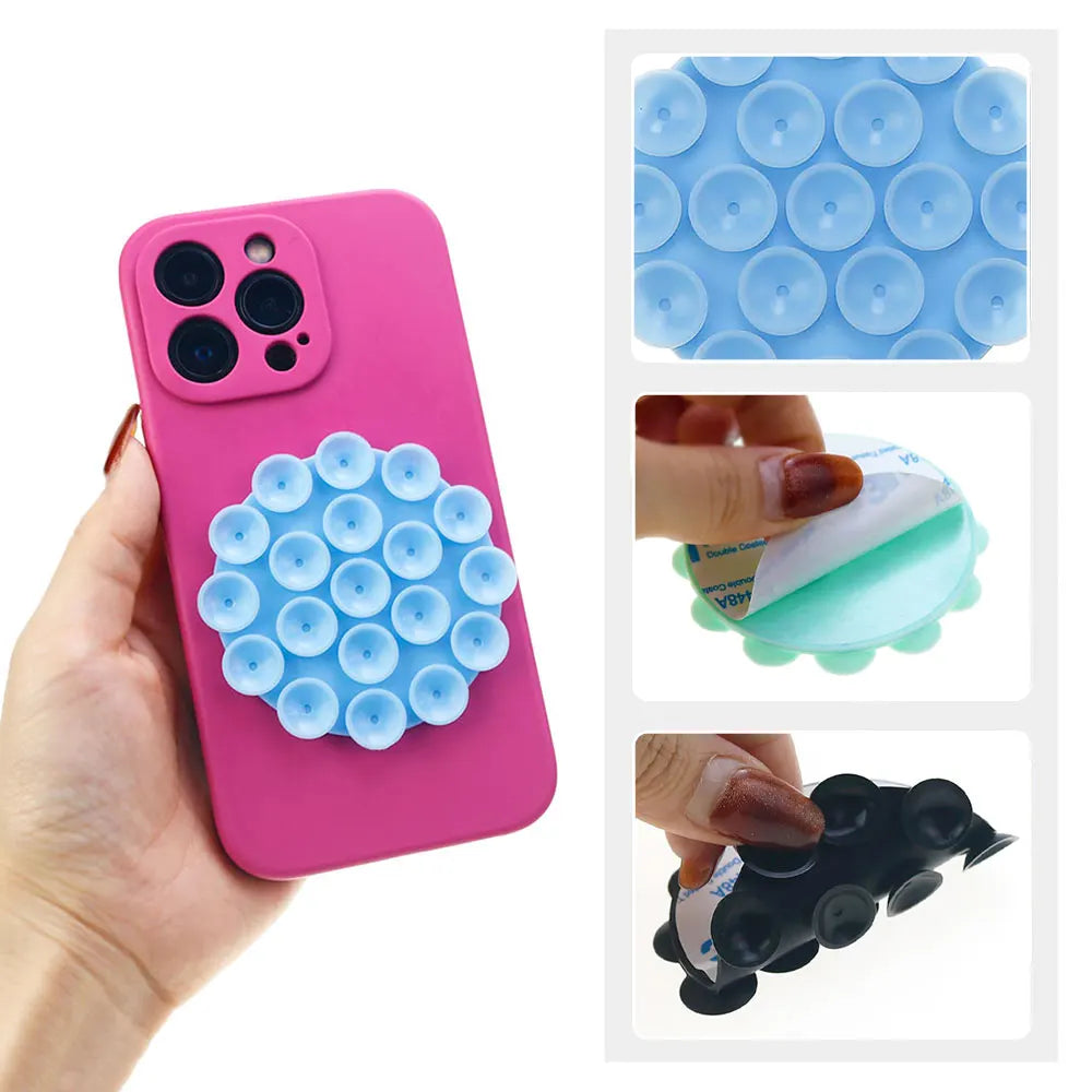 Silicone World round Silicone Suction Cup Mobile Phone Fixing Bracket Car Mounted Holder Phone Case Anti-Slip Stand Fixed Pad