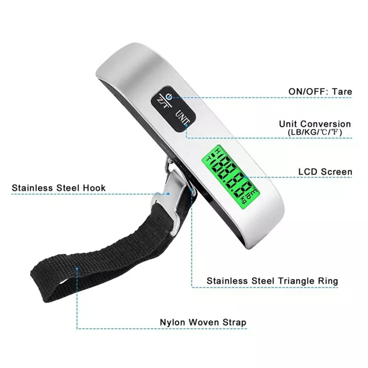 Portable Scale Digital LCD Display 110Lb/50Kg Electronic Luggage Hanging Suitcase Travel Weighs Baggage Bag Weight Balance